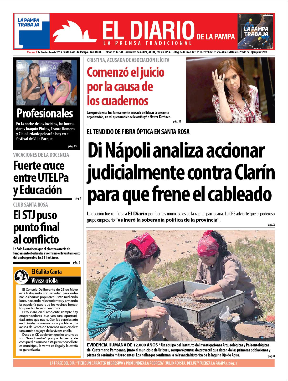 Tapa de El Diario en papel  viernes 07 de noviembre de 2025